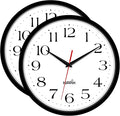 HIPPIH 2 Pack Silent Wall Clock, 12 Inch Non Ticking Quiet Digital Sweep Decorative Battery Operated Wall Clocks for Living Room Bedroom Kitchen School Office Decor, Black
