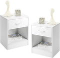 Karl home Nightstands Set of 2 with Drawer for Bedroom, Wood Night Stand Set 2 with Open Shelf, Modern Nightstand Bedside Tables Set of 2, End Table, White