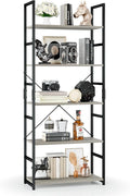OTK 5 Tier Bookshelf, Tall Bookcase, Office Shelf Storage Organizer, Modern Book Shelf for Living Room, Bedroom, and Home Office, Grey