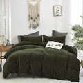 CLOTHKNOW Army Green Velvet Full Size Comforter Set 3Pcs Dark Green Bedding Comforter Sets Cozy Fluffy Green Comforter Hunter Green Comforter Sets Full