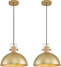 12 Inch Gold Pendant Lights Hammered Matte Pendant Lights for Kitchen Island Industrial Farmhouse Adjustable Height Dome Hanging Light Fixtures for Barn, Dining Room 2 Packs