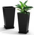 Elevens Set of 2 Tall Outdoor Planters 20 Inch, Large Planters for Indoor Outdoor Plants, Tapered Square Flower Pots with Tray for Patio,Black