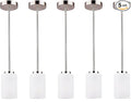 1-Light Mini Pendant Light Fixtures, Industrial Chandelier Hanging Ceiling Lights with Opal White Shade, Adjustable Height, Brushed Nickel Pendant Lighting, 5 Pack