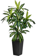 Artificial Dracaena Tree 5FT Tall Fake Plant with White Pot - Realistic Faux Dragon Tree with Tall Planter - Indoor Floor Plant for Home, Office,Mall, Living Room, Bedroom Decor (Black - Planter, 5ft)