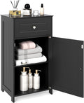 Tangkula Small Bathroom Cabinet for Small Spaces, Free-Standing Single Door Storage with Adjustable Shelf, Anti-Tipping Device, Smooth Drawer, Floor Cabinet for Bathroom & Living Room (Black)