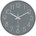 Silent Wall Clocks Battery Operated 8 Inch, Analog Wall Clock with Oversized Number Tempered Glass Clock Face, Quartz Non Ticking Wall Clocks for Living Room Bedroom Kitchen Office, Grey