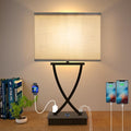Fully Dimmable Medium Table Lamp for Bedroom with Type C/USB Charging Port and 1 AC Outlet White Shade 21.38