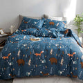 CLOTHKNOW Kids Comforter Sets Twin/Twin XL Blue Animal Woodland Bedding Comforter Sets Cartoon Forest Fox Rabbit Comforter with 2 x Pillow Cases