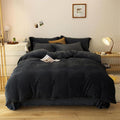 Pureant Black Velvet Comforter Set - California King, Fluffy Bedding, Flannel Quilt, Modern Minimalist All Black Comforter with Micromink Sherpa Plush Bed