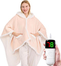 greenoak Wearable Heated Throw Blanket Electric Shawl - Heated Robe Poncho Blanket Hoodie for Adult, Winter Gifts for Mom Women Girlfriend Grandma, Warm Sherpa with Pockets, 5-Position Timer,Pink