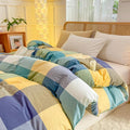 VM VOUGEMARKET Yellow Green Plaid Duvet Cover Set Queen Washed Cotton Bedding Set Multicolor Buffalo Grid Duvet Cover with 2 Pillowcases for Men Women