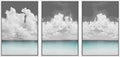 SIGNWIN 3 Piece Framed Canvas Wall Art Clouds Above The Blue Ocean Nature Wilderness Illustrations Abstract Traditional Relax/Calm Home Artwork Decoration for Living Room,Bedroom - 16