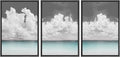 SIGNWIN 3 Piece Framed Canvas Wall Art Clouds Above The Blue Ocean Nature Wilderness Illustrations Abstract Traditional Relax/Calm Home Artwork Decoration for Living Room,Bedroom - 16