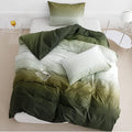 Pureant Army Green Gradient Comforter Sets Queen Women Men Solid White and Bedding Comforters Cotton Modern Plain Dark Hunter Quilts Watercolor Art Soft Blankets Queen(90''*90''-Comforter)