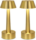 UMEXUS 2 Pack Rechargeable Small Cordless Table Lamp, LED Battery Operated Touch 3 Color Dimming Bedside Nightstand Desk Lamps Metal Portable Night Lights for Bedroom Bar Restaurant Outdoor Gold