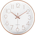 Wall Clock 10 Inch Battery Operated Modern Round Non-Ticking Wall Clocks for Kitchen, Office, Classroom (Rose Gold)