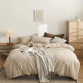 CLOTHKNOW Light Khaki Full Size Comforter Sets 3Pcs Oatmeal Bedding Comforter Sets All Season Soft Beige Khaki Comforter with 2 x Pillow Cases
