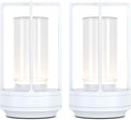 Portable Metal Table Lamp for Indoor/Outdoor ,Rechargeable Cordless LED Lamp, 3-Colour Infinitely Dimming Battery Powered Small Desk Lamp, Restaurant/Bedroom/Bar/Coffee/Camping Light (White Set of 2)