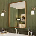 Wood Grain Colored 30x36 Inch Metal Framed Mirror for Wall, Large Rounded Rectangle Mirror, Anti-Rust, Tempered Glass, Hangs Horizontally or Vertically