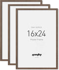 Yaetm Minimalist 16x24 Frame - Brown Walnut, Solid Wood 16x24 Poster Frame for Picture & Art Print, Lightweight, Horizontal and Vertical Wall Hanging for Photo Gallery (3 Pack, Walnut)