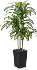 Artificial Dracaena Tree 5FT - UV Resistant Faux Tree with Large Taper Planter & Pebbles - Tall Fake Plants Indoor & Outdoor, Potted Floor Plant for Home Living Room Porch Decor, VN127