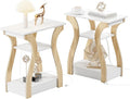 End Table Set of 2 with Charging Station, Side Table with USB Ports and Outlets, Nightstand, 3 Tier End Table with Storage Shelf for Living Room, Bedroom (White Set of 2)