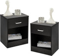 Karl home Nightstand Set of 2, Wood Nightstand for Bedroom, Bedside Table Set 2 with Open Shelf, Modern Night Stand Set of 2, End Table, Black