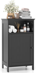 Tangkula Bathroom Storage Cabinet, Freestanding Wooden Single Door Side Floor Organizer with Adjustable Shelf, Small Bathroom Cabinet for Small Spaces, Living Room (Black)