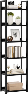 NUMENN Narrow Bookshelf, 6 Tier Bookshelves, Home Office Bookcase Shelf Storage Organizer, Free Standing Storage Shelving Unit for Bedroom, Living Room and Home Office, Black