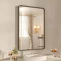 WEER 22x30 Inch Bronze Bathroom Mirror for Vanity, Brushed Bronze Metal Frame Rounded Rectangle Mirror with Tempered Glass, Anti-Rust (Horizontal/Vertical)