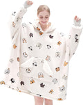 Touchat Wearable Blanket Hoodie, Oversized Sherpa Blanket Sweatshirt for Women with Hood Pocket and Sleeves, Super Soft Warm Plush Hooded Blanket for Adult One Size Fits All (Animal)