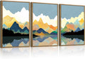 Large Abstract Mountain Lake Framed Canvas Wall Art,Watercolor Boho Forest Wall Decor,Colorful Ridge Landscape Artwork,Modern Wilderness Art Print for Living Room,Bedroom,Office-24 x36 x3