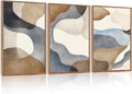 Large Abstract Watercolor Block Framed Canvas Wall Art,Colorful Neutral Geometric Wall Decor,Beige Blue and Brown Artwork,Modern Minimalist Line Art Print for Living Room,Bedroom-24 x36 x3