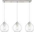 3-Light Globe Island Light, Linear Chandelier with Brushed Nickel Finish, Clear Glass Pendant Light Fixture for Dining Room Kitchen Island Living Room Pool Table, ZCPL101BN-3S