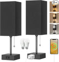 Table Lamp for Bedroom set of 2,3-Color Bedside Lamps with Pull Chain Table Lamps for Nightstand with AC Outlets, Night Light Lamps with 2 Bulbs Lamps for Living Room Kids Office Decor(Black)