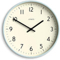 JONES CLOCKS® Studio Wall Clock | Modern Round Clock | 12 inch | Pale Blue | Easy to Read Numbers | Versatile Design for Kitchen, Living Room or Office