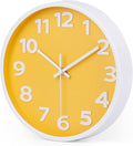 10 Inch Yellow Modern Wall Clock Silent Non-Ticking Battery Operated Wall Clocks for Home Office School Decor,3D Numbers Easy to Read