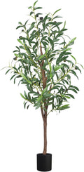Artificial Olive Tree, 4FT Tall Faux Olive Trees 48in Outdoor Fake Potted Silk Plant with Trunk and Realistic 436 Leaves and 16 Fruits for Modern Office Home Decor(1pack)