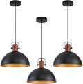 12 Inch Black Pendant Lights Hammered Matte Pendant Lights for Kitchen Island Industrial Farmhouse Adjustable Height Dome Hanging Light Fixtures for Barn, Dining Room 3 Packs