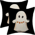 Halloween Pillow Covers 18x18 Set of 2 Cute Ghost Pumpkin Black Throw Pillow Covers Outdoor Decoration Autumn Decor Ghost Pillowcase Farmhouse Decorative Linen Cushion Case for Home Sofa Couch