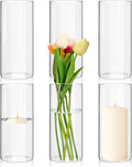 6 Pack Glass Cylinder Vases 8 Inch Tall Clear Flower Vase Bulk Glass Vases Hurricane Floating Candle Holder for Table Centerpiece Party Wedding Home Decor