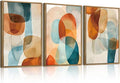 Large Abstract Color Block Framed Canvas Wall Art,Boho Orange and Blue Ovals Wall Decor,Modern Colorful Shape Artwork,Watercolor Geometric Art Print for Living Room,Bedroom,Office- 24