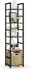 NUMENN 5 Tier Slim Bookshelf, Tall Bookcase Shelf Storage Organizer, Modern Book Shelf for Bedroom, Living Room and Home Office, Vintage