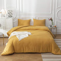 CLOTHKNOW Yellow King Size Comforter Set Mustard Yellow Bedding Comforter Sets Soft All Season Cozy Turmeric Comforter with 2 x Pillow Cases