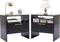 Nightstand Set of 2 Night Stand with Drawer Open Storage Shlef Modern Badside Stand End Table Fluted Mid Century Nightstand for Bedroom Living Room Sofa Couch Home Office Black
