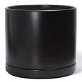 D'vine Dev 14 Inch Ceramic Planter Pot with Drainage Hole and Saucer, Indoor Cylinder Round Planter Pot, Black, 94-O-G-2