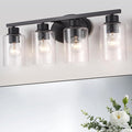 Modern Matte Black Bathroom Vanity Light Fixtures, 4-Light Clear Seeded Glass, Rustproof Wall Mount
