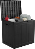 30 Gallon Deck Box,Resin Outdoor Storage Box with Lockable for Patio Furniture, Garden Tools Waterproof Outside Storage Box (Black)