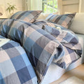 VM VOUGEMARKET Blue Plaid Duvet Cover Sets Queen,Soft Washed Cotton 3 Pieces Gingham Duvet Cover with Zipper Closure for Teen Boys Girls Simple Modern Bedding Set (Blue/Grey/Beige)