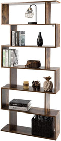 Tangkula 6-Tier Geometric Bookcase, Modern S-Shaped Storage Display Bookshelf for Living Room, Anti-Toppling Device, Home Office Wooden 6 Shelf Open Bookcase (1, Coffee)